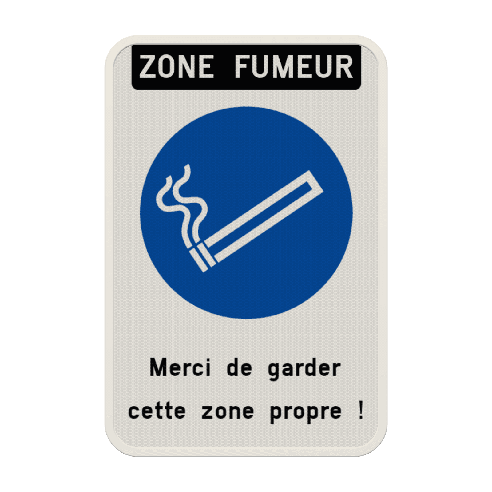 Panneau avec couvre-chant pour zone fumeur personnalisable – Merci de garder cette zone propre