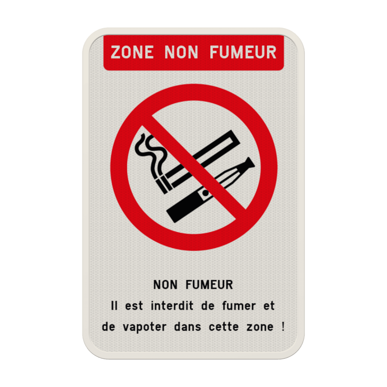Panneau avec couvre-chant pour zone non-fumeur – interdit de fumer et de vapoter