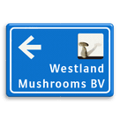 Blauw verwijsbord met pijl en eigen logo