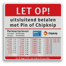 Vierkant informatiebord met parkeertarieven in huisstijl