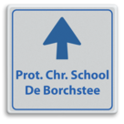 Routebord voor school met tekst en pijl