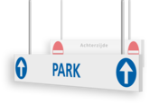 Verwijsbord kokerprofiel 1300x200mm voor route parkeren - met ophangogen