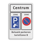 Verkeersbord RVV BW11zb parkeerzone met aanvullende tekst