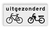 Verkeersbord RVV OB54 - Onderbord - Uitgezonderd (brom)fietsers