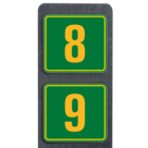 Huisnummerpaal met twee bordjes groen/oranje fluorescerend - modern lettertype