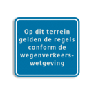 Vlak terreinbord 119x109mm blauw/wit - Regels conform wegenverkeerswetgeving