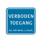 Vlak terreinbord 119x109mm blauw/wit - VERBODEN TOEGANG Art. 461 Wetb.v.Strafr.