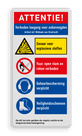 Veiligheidsbord met ATTENTIE verboden toegang onbevoegden en met 4 pictogrammen