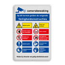 Veiligheidsbord met veiligheidsinstructies, camerabewaking en 10 pictogrammen