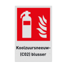 Reflecterende brand bord met pictogram en tekst Koolzuursneeuw (C02) blusser