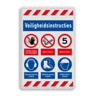 Veiligheidsbord met veiligheidsinstructies PBM en 6 pictogrammen
