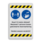 Veiligheidsbord - 1,5 meter afstand houden + handen wassen