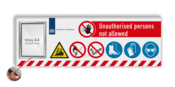 Veiligheidsbord 1540x520mm met posterframe in huisstijl