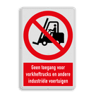 Verbodsbord P006 met tekst Geen toegang voor industriële voertuigen zoals heftrucks