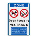 Zonebord 2 pictogrammen en eigen tekst