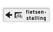 Verkeersbord route fietsenstalling + pijl - reflecterend