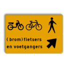 Omleidingsbord - (brom-)fietsers en voetgangers oversteken - Werk in uitvoering