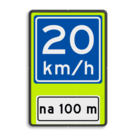 Verkeersbord RVV A04-xx - OB401-xxx - Adviessnelheid, na 100 meter