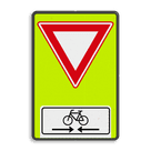 Verkeersbord RVV B06OB503OB02f - Voorrangsweg - FLUOR met Kruising fietspad