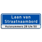 Straatnaambord 28 karakters 800x300mm 2 regelig + huisnummers NEN 1772