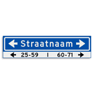 Straatnaambord KOKER 800x200mm - max. 14 karakters - huisnummers en pijlen links/rechts - NEN1772