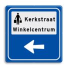 Routebord BW101 (blauw) - 1 picto en tekst met aanpasbare pijl