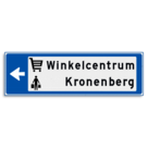 Verwijsbord KOKER Blauw/wit/zwart - pijl links, 2 regelig met 2 pictogrammen - Klasse 3 reflecterend