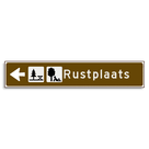 Verwijsbord KOKER Bruin/wit/zwart - pijl links, met 2 pictogrammen - Klasse 3 reflecterend