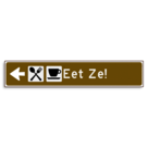 Verwijsbord KOKER Bruin/wit/zwart - pijl links, met 2 pictogrammen - Klasse 3 reflecterend