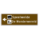 Verwijsbord KOKER Bruin/wit/zwart - pijl links, 2 regelig met 2 pictogrammen - Klasse 3 reflecterend