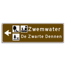 Verwijsbord KOKER Bruin/wit/zwart - pijl links, 2 regelig met 3 pictogrammen - Klasse 3 reflecterend