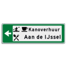 Verwijsbord KOKER Groen/wit/zwart - pijl links, 2 regelig met 3 pictogrammen - Klasse 3 reflecterend