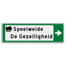 Verwijsbord KOKER Groen/wit/zwart - pijl rechts, 2 regelig met 1 pictogram - Klasse 3 reflecterend