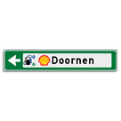 Verwijsbord KOKER Groen/wit/zwart - pijl links, met 2 pictogrammen - Klasse 3 reflecterend