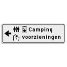 Verwijsbord KOKER Wit/zwart - pijl links, 2 regelig met 3 pictogrammen - Klasse 3 reflecterend