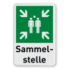 Sammelplatz schild mit text Sammelstelle - reflektierend