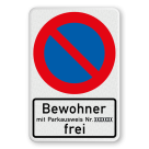 Parkverbotsschild - Eingeschränktes Halteverbot, Bewohner mit Parkausweis Nr. frei