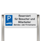 Parkplatzschild mit zwei Aluminium gebürstete Pfosten - Reserviert für Besucher und Mitarbeiter