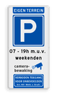 Parkeerbord met pictogram en tekst voor eigen terrein