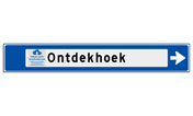 Verwijsbord 1130x175mm of 1500x230mm met logo, tekst en pijl