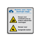 Waarschuwingsbord Gevaar voor heftrucks en hangende lasten - met (bedrijfs-)logo