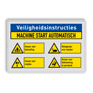 Veiligheidsbord met veiligheidsinstructie voor machinegebruik en 4 pictogrammen