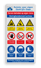 Veiligheidsbord met logo, veiligheidsinstructies en 9 pictogrammen