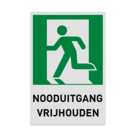 Nooduitgangbord met tekst NOODUITGANG VRIJHOUDEN