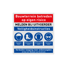 Reflecterende bouwplaatsbord met PBM pictogrammen