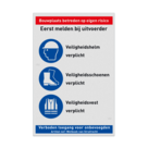 Bouwplaatsbord met PBM veiligheidsinstructies en pictogrammen