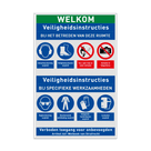 Veiligheidsbord voor werkplaats met PBM veiligheidsinstructies en 8 pictogrammen