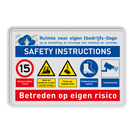 Veiligheidsbord met SAFETY INSTRUCTIONS en bedrijfslogo