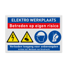 Veiligheidsbord voor elektro werkplaats met 4 pictogrammen