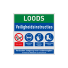 Veiligheidsbord voor loods met veiligheidsinstructies en PBM pictogrammen